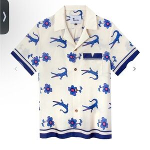 “White Lotus” Tombolo Men's Crocodile Cream Shirt with Blue Pattern